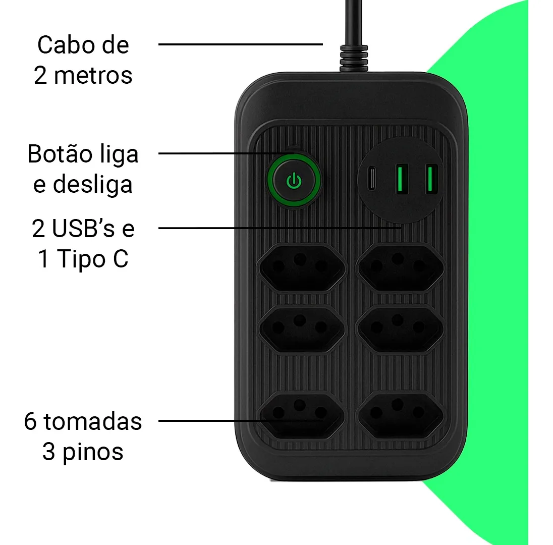 Régua de Tomadas com USB